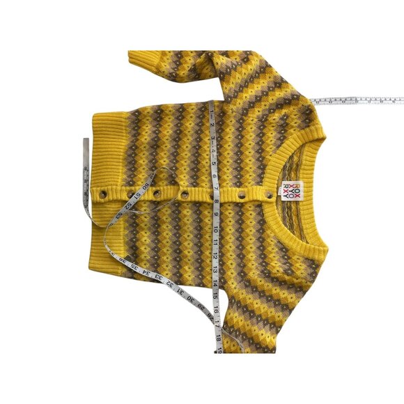 Roxy Yellow & Brown Argyle Pattern Cardigan Wool Blend Button Closure S - Picture 7 of 8